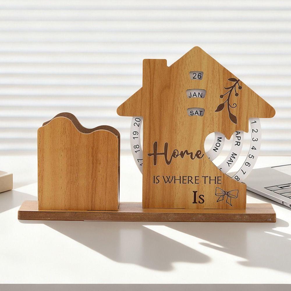 Round Rotating Calendar Wooden Creative Calendar  Home Office Desktop Decoration