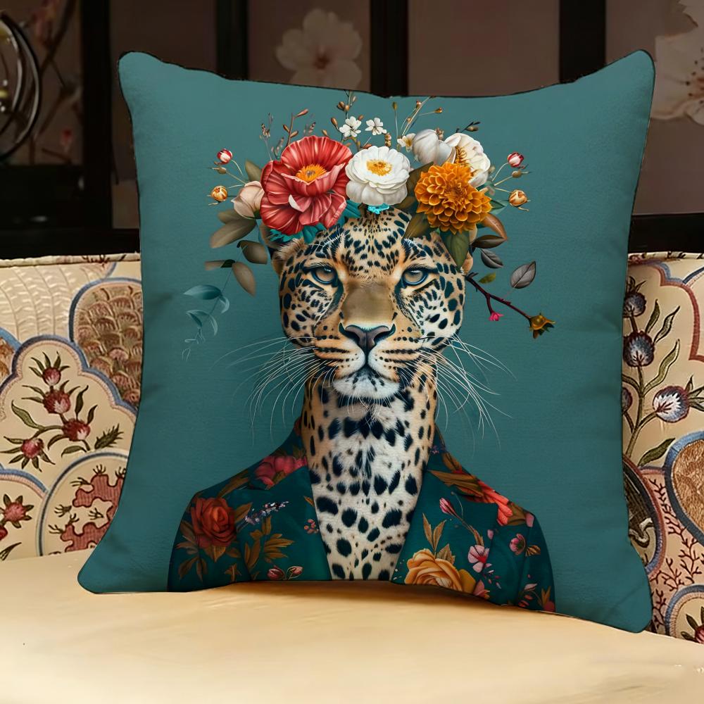 Fashion With Wreath Animals Pillow Case Pillowcase, Double-sided Printed, Sofa Cushion, Bedroom Headboard Pillow
