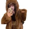 New imitation fox fur light fur coat hooded ears cute fluffy autumn and winter thickened medium and long coat