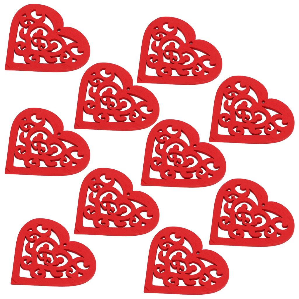 10 Pcs Wood Chip Pendant 80mm Durable Carving Hollow Heart Shaped Wedding Decoration