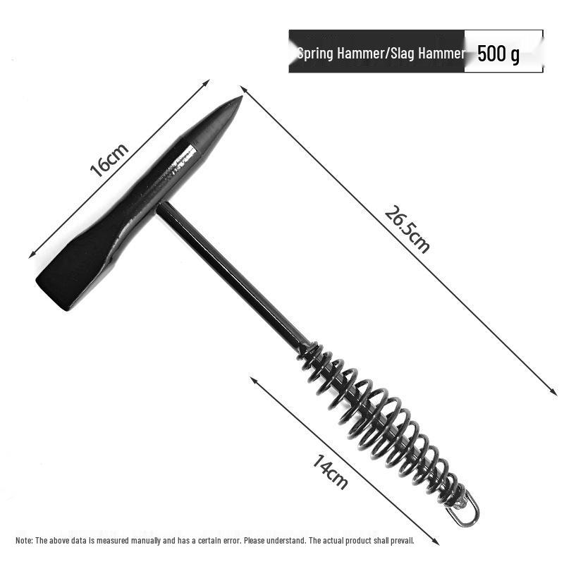 Multifunctional Rust & Welding Hammer with Carbon Steel, Ice Breaking, Black Spring Handle Deslagging Hammer