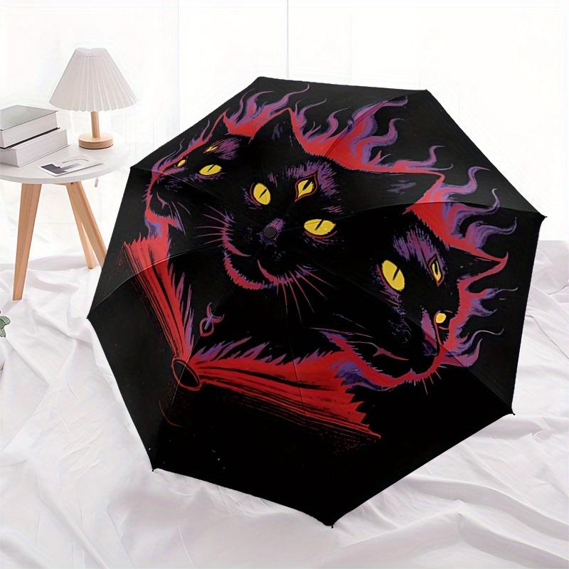 1pc Feline Flames Automatic Umbrella High Quality Canopy, Portable Folding Umbrella with, Ideal Gift for - Travel, Everyday, Formal Events, Stylish Ac