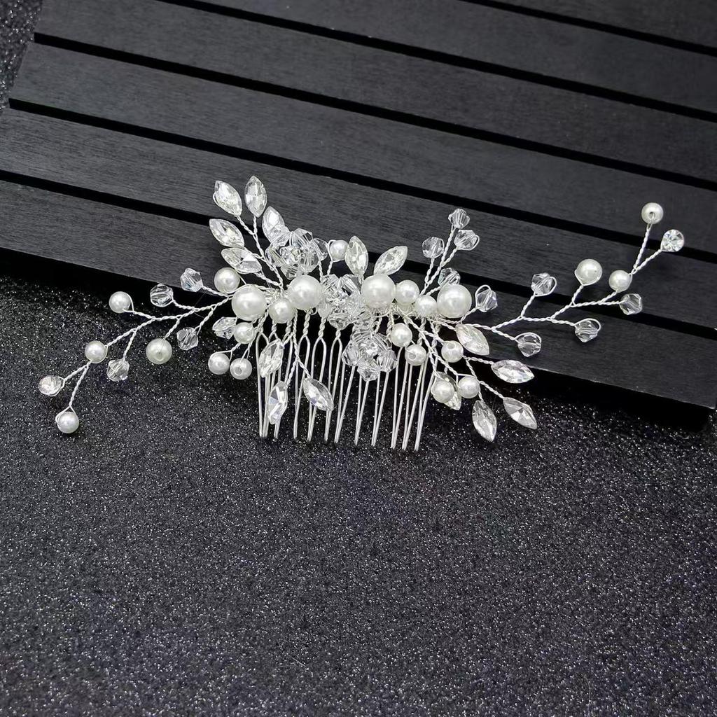 Pente de Cabelo para Casamento de Noiva 2025: Elegante Adorno de Cabeça com Pérolas e Strass para Banquetes