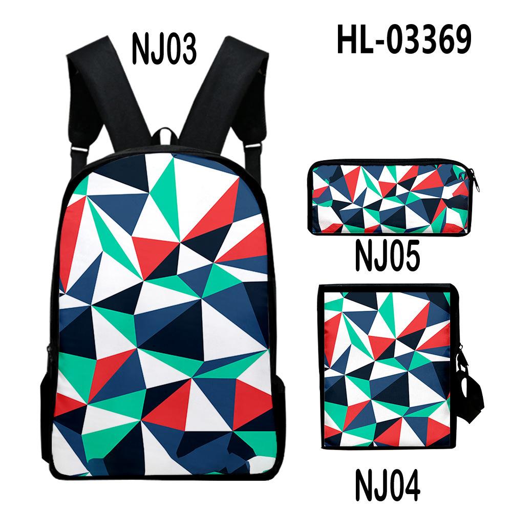 Classic Novelty Creative color blocking 3D Print 3pcs/Set School Bags Laptop Daypack Backpack Inclined shoulder bag Pencil Case
