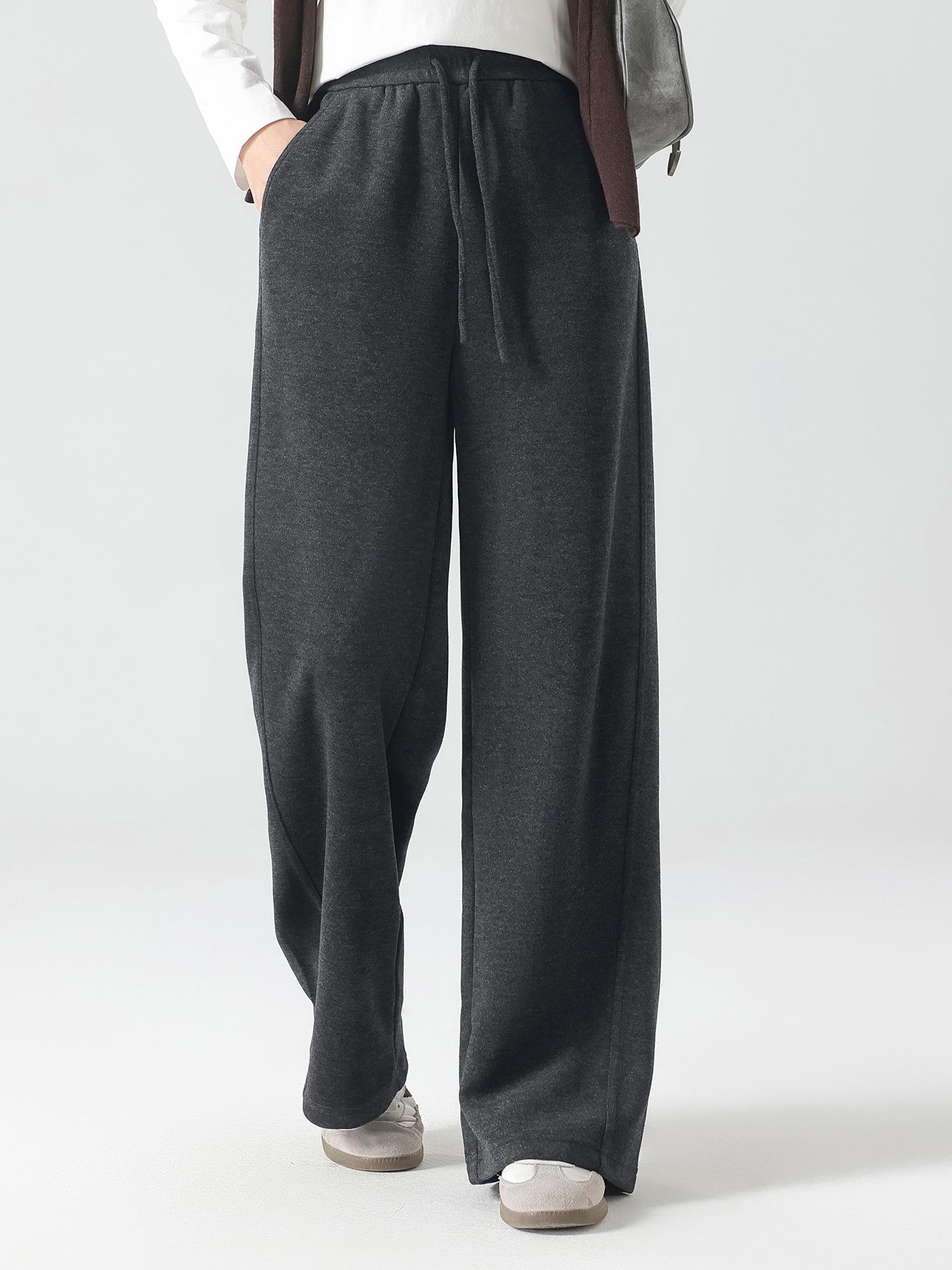 Minimalist High-Waisted Wide-Leg Drawstring Pants for Women - Casual Textured Straight-Leg Style (7551) Extra Large