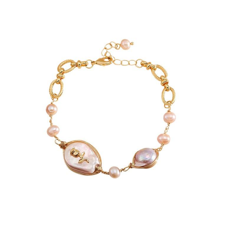 Elegant Baroque Freshwater Pearl Bracelet Women With Rose Charm Lightweight Luxury Minimalist Design