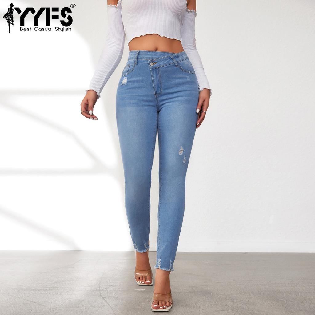YYFS Women's Fashion Ripped Denim Casual High Waist Trousers Pants & Capris Casual Trousers