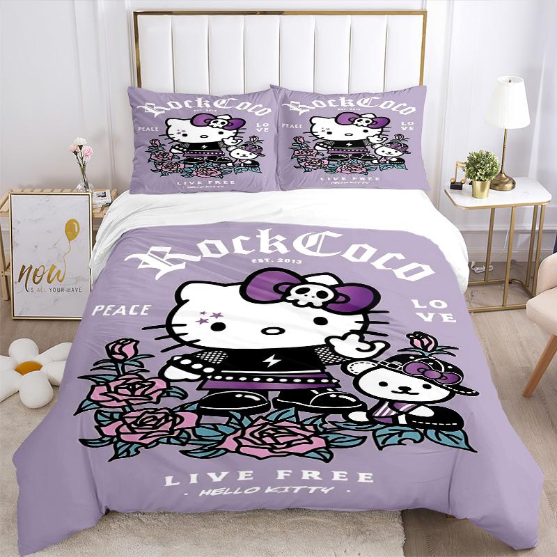 Rock Coco Hello Kitty Print 3Pcs Bedding Setduvet Cover With 2 Bedropillowcase Home Birthday Gift