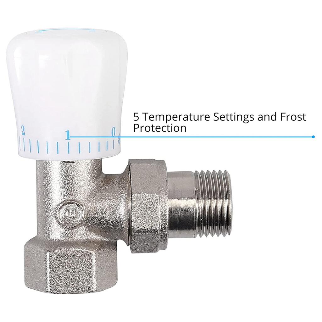 Thermostatic Radiator Valve 2Pcs 15mm x 1/2Inch Thermostatic Angle TRV Thermostatic Radiator Valve for Home Office