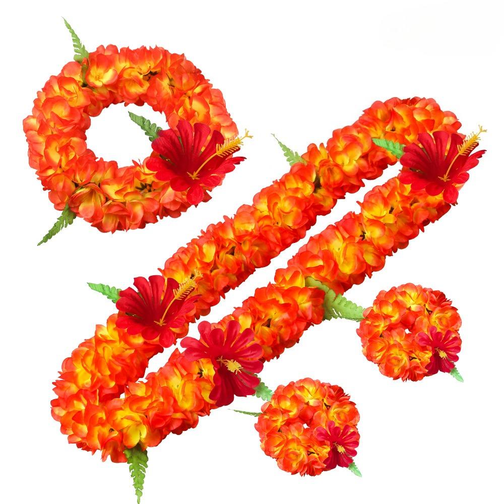 Beach Party Floral Necklace Set 4PCS Artificial Flower Lei for Adults Kids Photo Prop