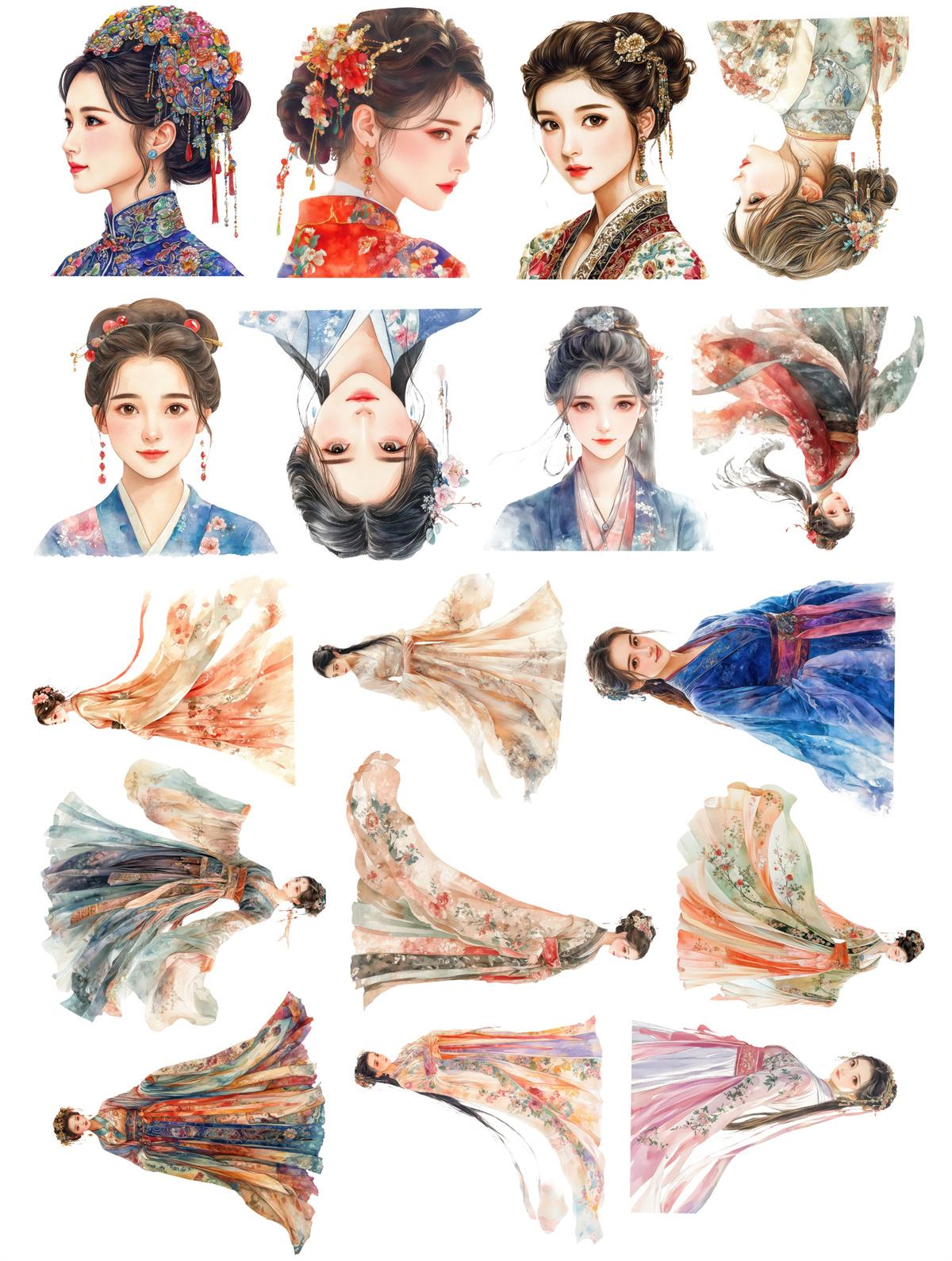 

17pcs Stickers Vintage watercolor ancient-style girl Decorative DIY Craft Photo Albums Planner Journal Scrapbooking stationary білий