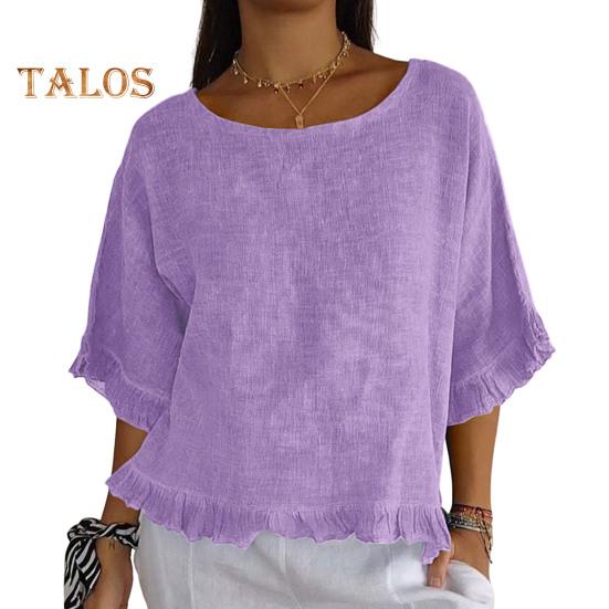 Damen Kurzarm-Oberteil Frühling Sommer Rundhalsbluse Lässige Loose Fit Pullover Shirt für den Alltag Büro Party Reisen