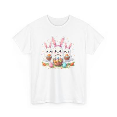 Ghost T-Shirt | Bunny Ears of Ghost with Basket Filled of Eggs with Floral Shirt