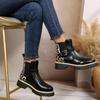 Luxury Leopard Thick Bottom Leather Ankle Boots Women  Winter Metal Buckle Designer Chelsea Boots Punk Woman's Short Booties
