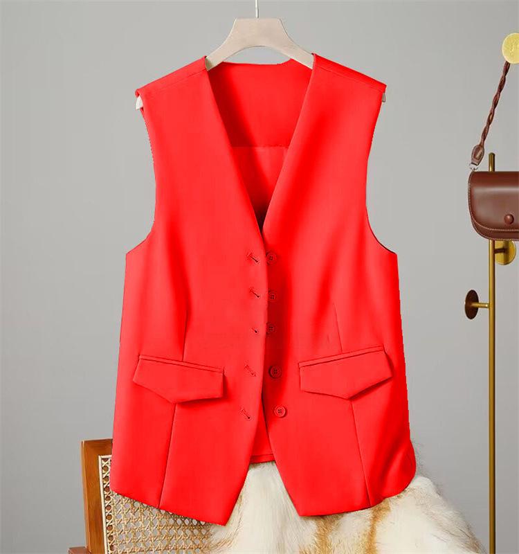 2025 Spring V-neck Loose Solid Color Sleeveless Jacket & Cardigan Vest