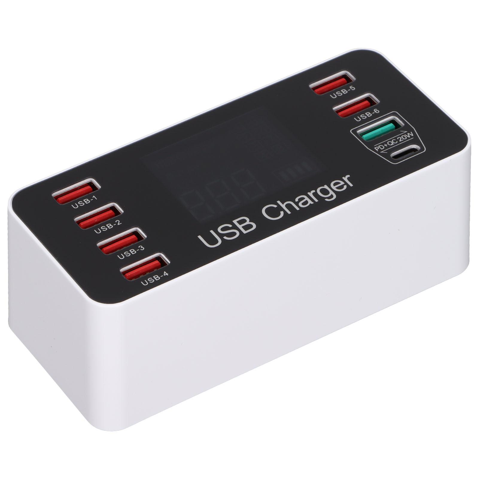 

A9+ 8-портовое USB-зарядное устройство 40 Вт Быстрая зарядка QC 3.0 USB C Несколько USB-зарядных станций с ЖК-дисплеем для UK Plug