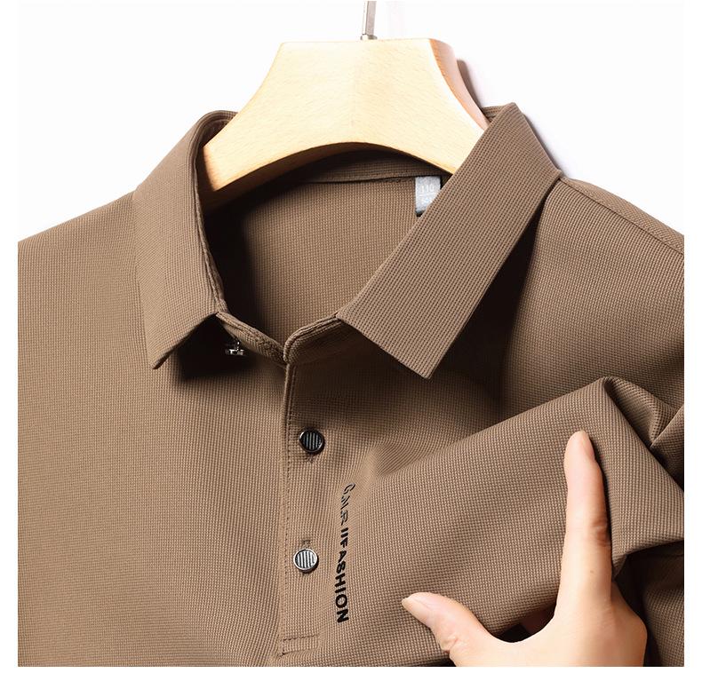 Men's Lapel POLO Shirt - Long Sleeve, Casual Business, Solid Color, Waffle Weave for Spring & Autumn