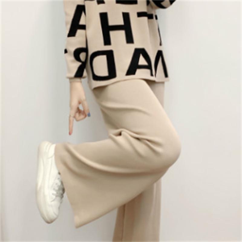 Knitted Suit Women'S Autumn And Winter Casual Fashion Temperament Scarf Sweater Wide Leg Pants Three Piece Set