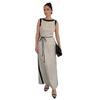 2025 Autumn Women's Colorblock Sleeveless Crew Neck Tie-Up Slit Dress