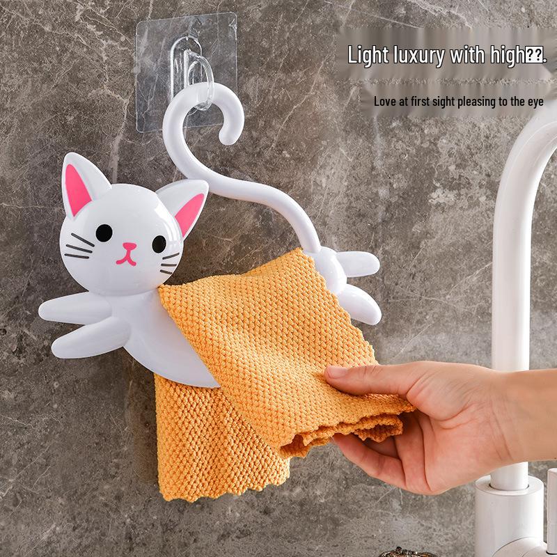 Deliksiz Japon Karikatür Kedi Havluluk: Mutfak ve Banyo İçin İz Bırakmayan Yapışkanlı Raf