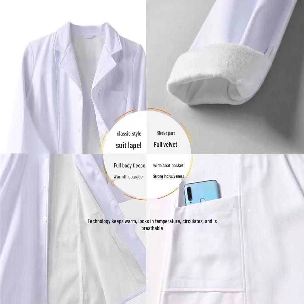 Halat de laborator de iarnă cu căptușeală din fleece: Îmbrăcăminte medicală groasă, cu mânecă lungă, unisex, pentru medici și asistente medicale