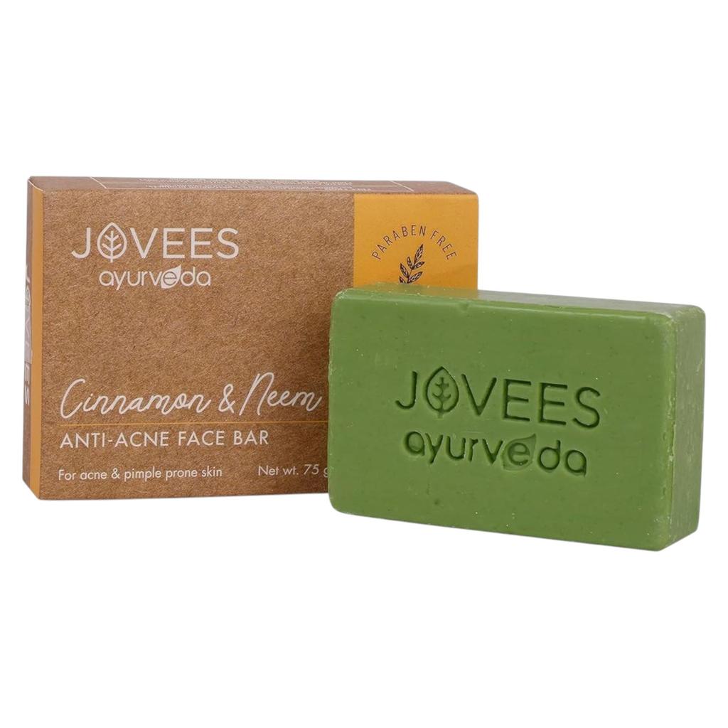 Jovees Herbal Cinnamon & Neem Anti Acne Face Bar Soap 75G Pack of 2 for Oily Skin Acne Blemishes