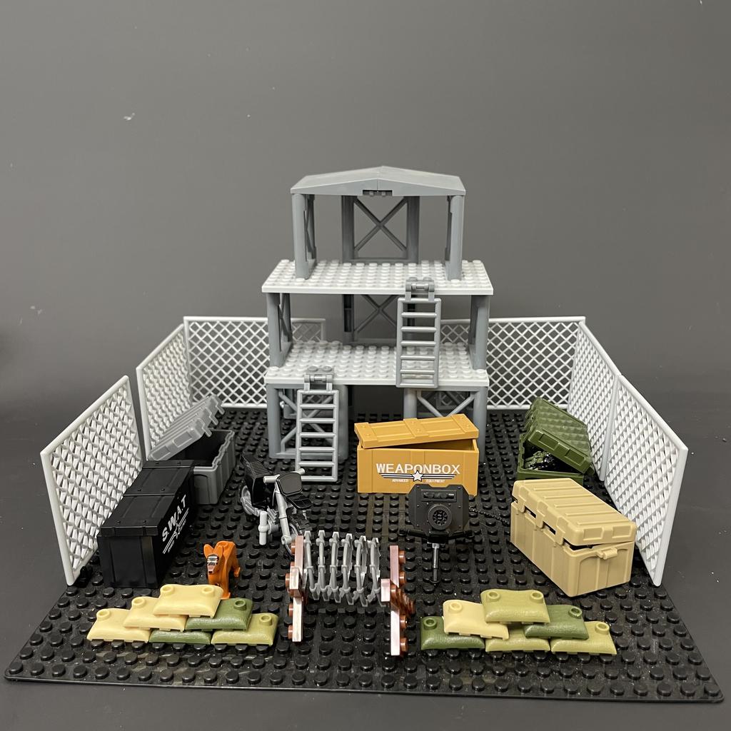 Militärbasis WW2 Waffenarsenal Waffen Display DIY Konstruktionsmodell DIY Szenenzubehör Junge Spielzeug Baustein
