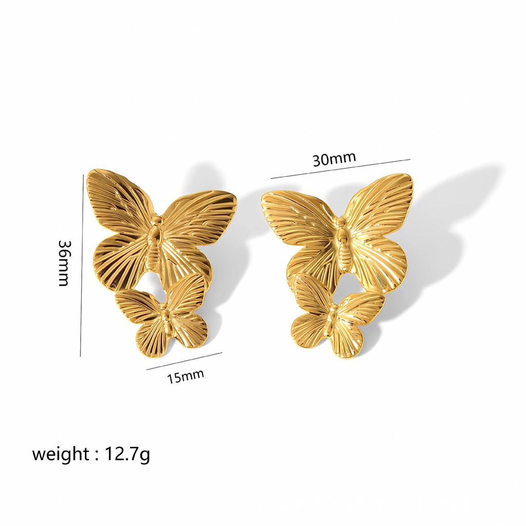 Retro Gold Stainless Steel Butterfly Flower Earrings