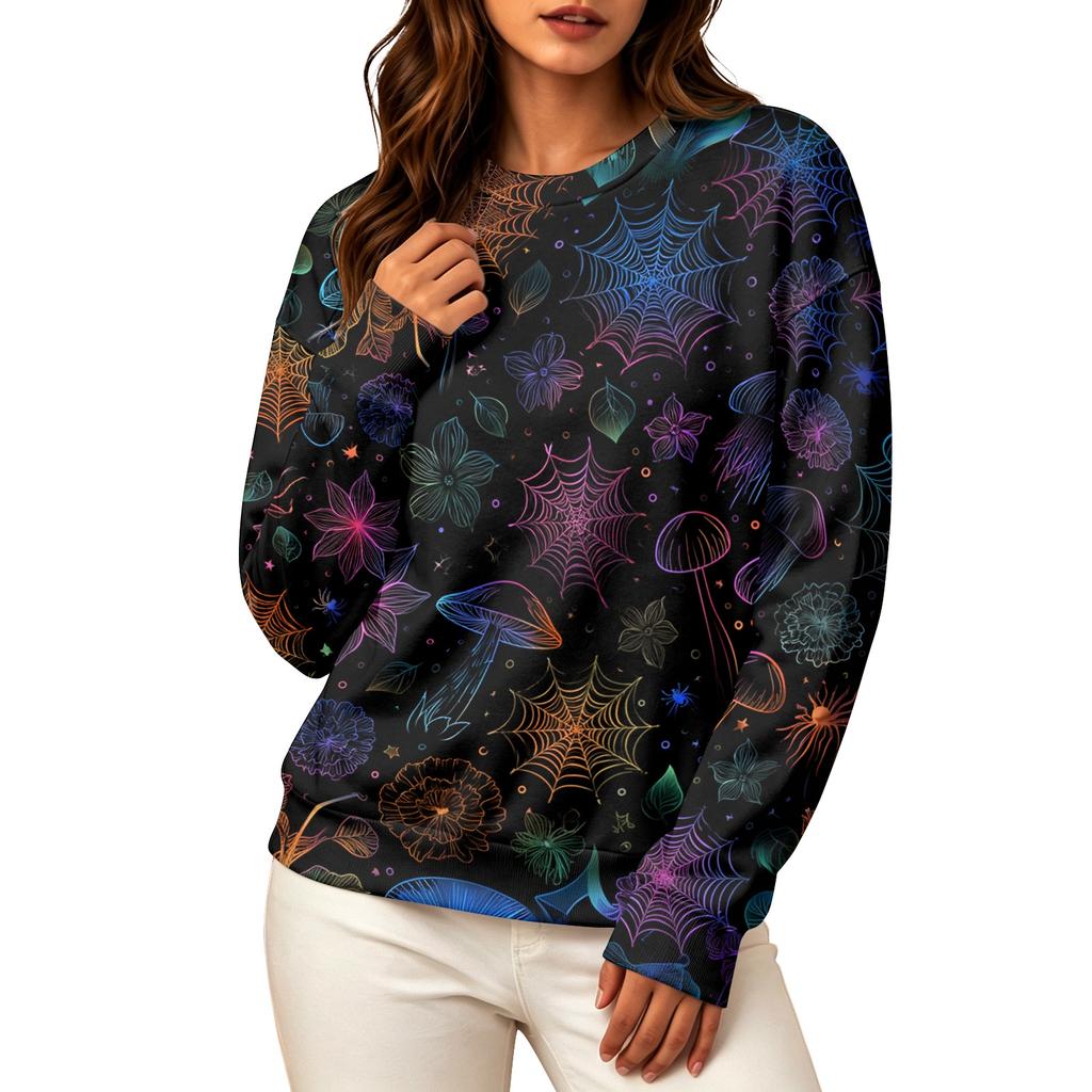 Women's Casual Long Sleeve Halloween Print Crewneck Sweatshirt