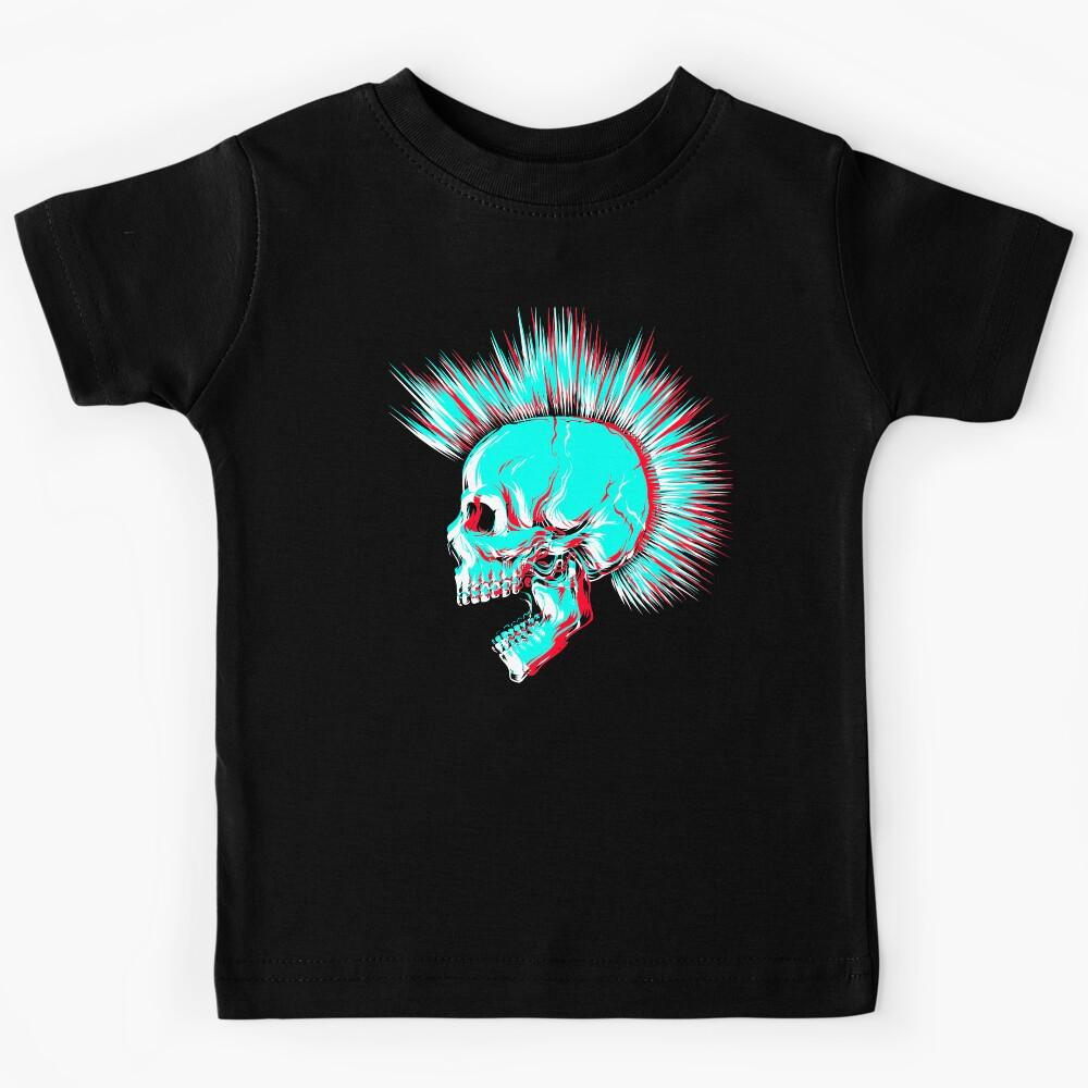 Glitch Punk Skull with Mohawk Kids T-Shirt 160