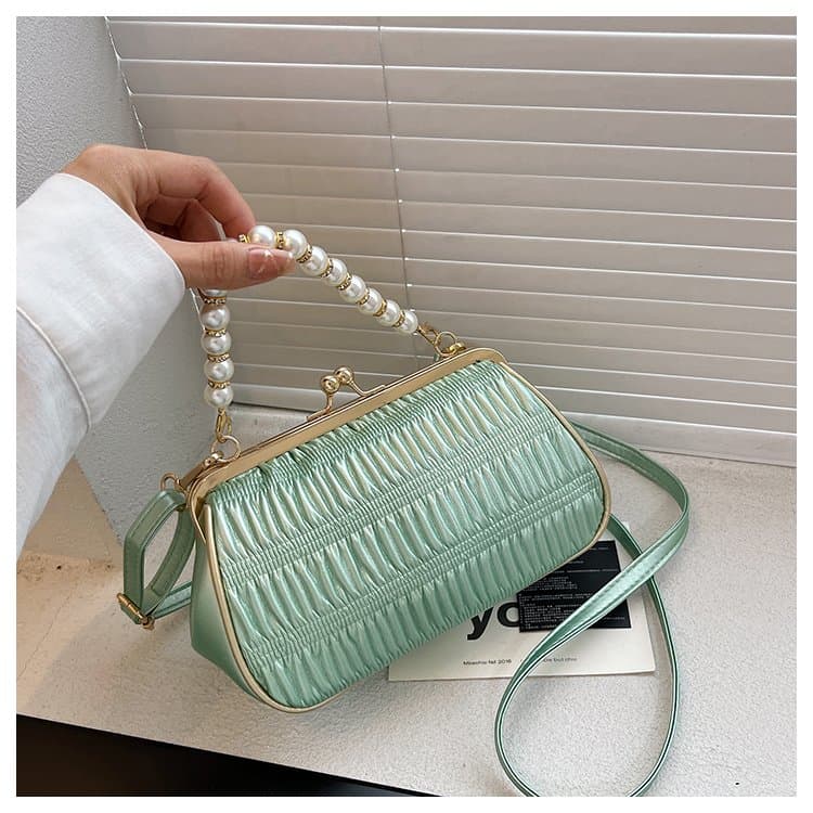 Folded mouth gold bag women's light luxury pearl handbag