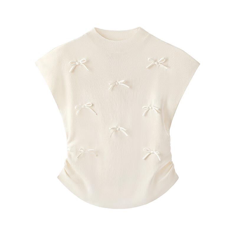 

Женский сладкий вязаный укороченный топ с бантом и плиссировкой, с воротником-стойкой L