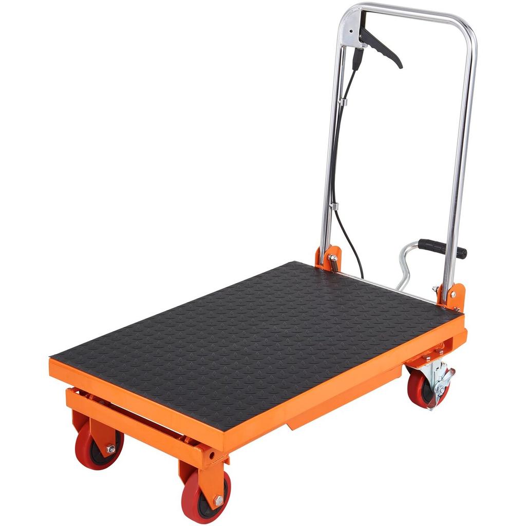 Hydraulic Lift Table Cart, 330lbs Capacity 28.5" Lifting Height, Manual Single Scissor Lift Table with 4 Wheels and Non-slip Pad, Hydraulic Scissor