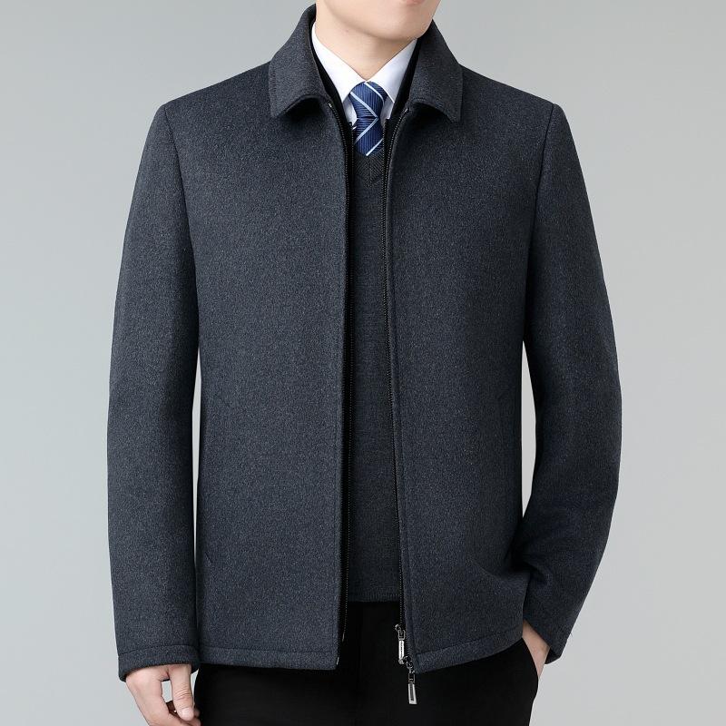 Winter Cashmere Jacket Men's Thickened Middle-aged Down Lining Wool Woolen Coat Two-piece Set Lapel Warm Coat