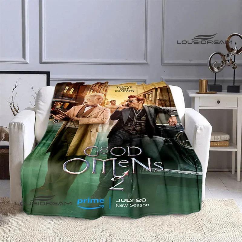 Manta estampada de la película Good Omens para niños, cálida, bonita, de franela, suave, cómoda, para el hogar, viajes, cama, regalo de cumpleaños
