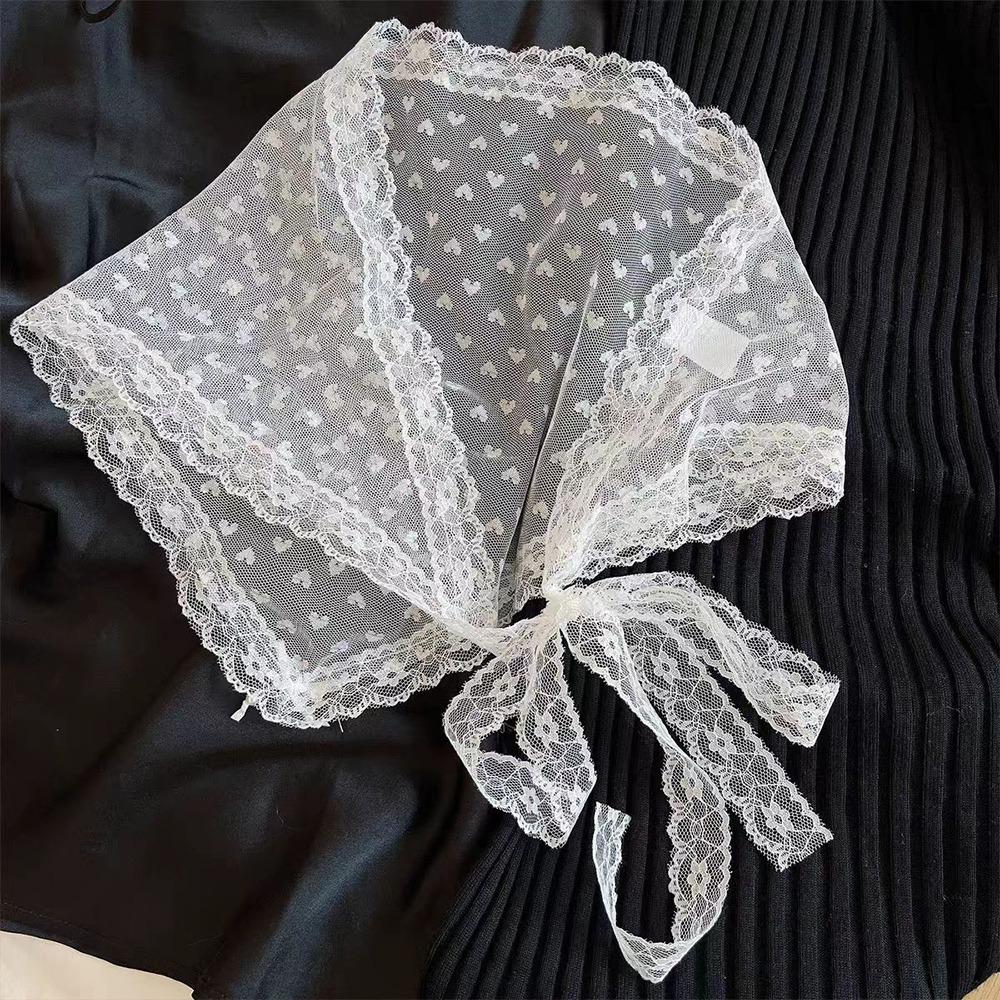 Embroidered Lace Triangle Headscarf White Hollow-out Hair Scarf Wraps Pastoral Style Woven Floral Hair Band Hair Accessories