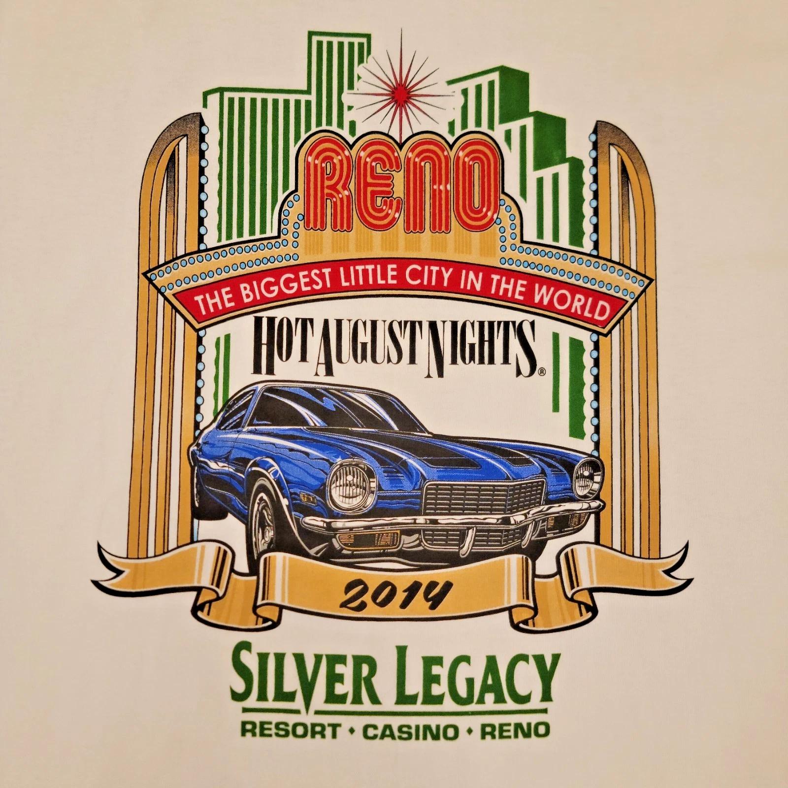 

Hot August Nights 2014 T-Shirt Men s L Silver Legacy Barrett-Jackson Reno Arch L