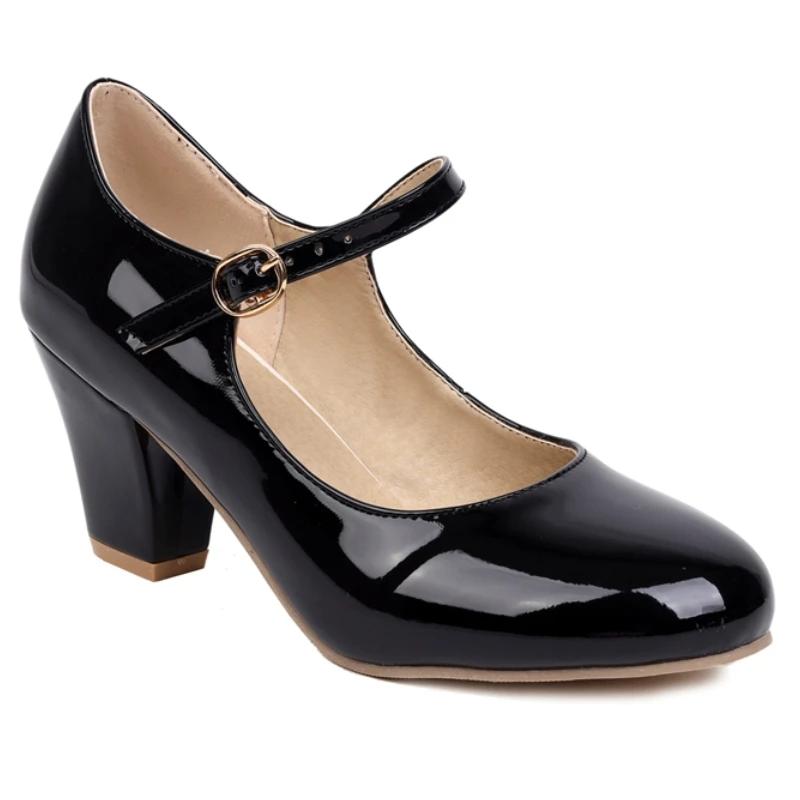 

Женские туфли-лодочки на высоком блочном каблуке, большой размер 45, туфли Мэри Джейн в стиле Лолита, элегантные черные, красные, розовые, синие, на каблуке, офисные, свадебные туфли для женщин 43 чёрный