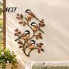 Unique Outdoor Yard Decorations Metal Bird Wall Decor, Red & Chickadee Sculpture with Branches and Gifts for Garden Lovers Berries, 2D Iron