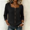 Women's V-Neck Three-Quarter Sleeve Button Down Blouse for Work in Cotton Linen