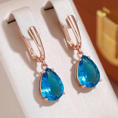 Luxus große Tropfen Meer blau Zirkon Ohrringe Frauen Ohr baumeln Zubehör Persönlichkeit Schmuck