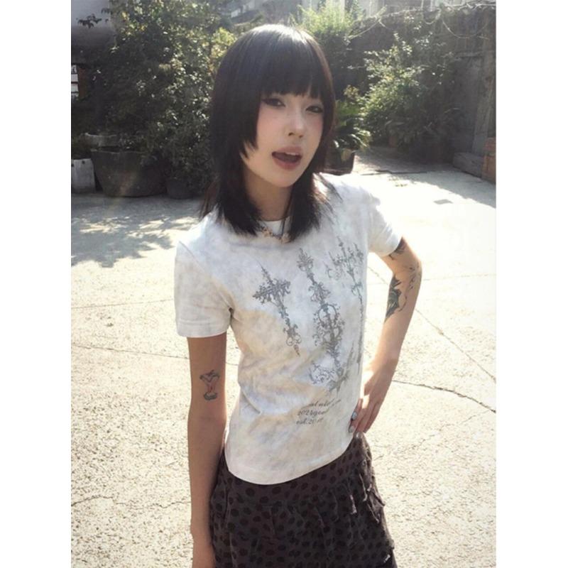 Punk Vintage Streetwear T-Shirts Women American Retro Grunge Gothic Harajuku Y2k Graphic Print Short Sleeve Tees Tops