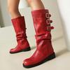 Moto Style Cool Slouch Tall Boots Women Knee High Booties Fit Super Comfy Platform Flat Shoes Winter for Cold Minnesota Weather