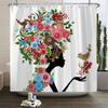 Butterfly Flower Girl Bathroom Curtain Polyester Waterproof Fabric Shower Curtain Valentine's Day Heart Pattern Bathtub Screen