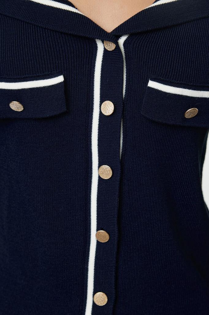 Women's Fashion Stylish Cardigan Pink Color Block Turn-down Collar Knitwear Cardigan