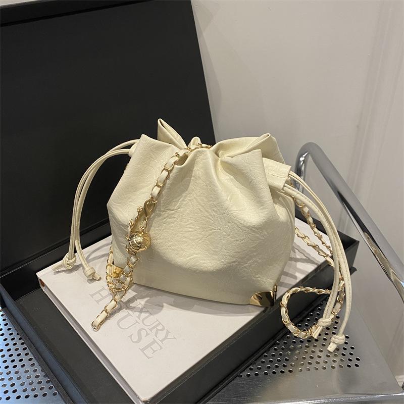 Women'S Bag Bucket Bag Texture Pu Shoulder Bag Niche Versatile Chain Messenger Bag