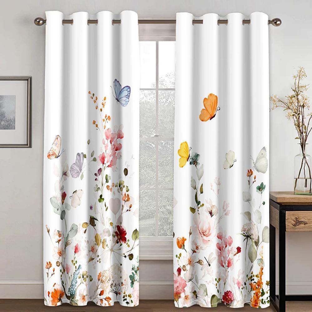 2 pezzi Bellissime Tende Stampate con Fiori e Farfalle Occhielli Superiori Tenda a Ganci Per Ristoranti Soggiorno Camera da Letto Uffici Stanza