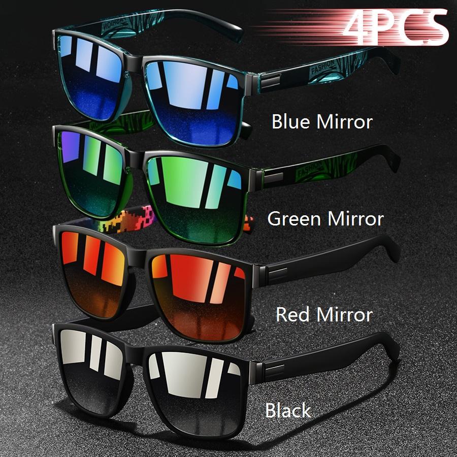 4 PCS Vintage Square Sunglasses Men Women UV400 Luxury Designer Sun Glasses Driver Eyewear Fashion Driving