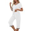 2 stk/sett Pyjamassett V-hals Kontrastfarge Kortermet løs hjemmeklær Elastisk midje Cropped Bukser Sommer