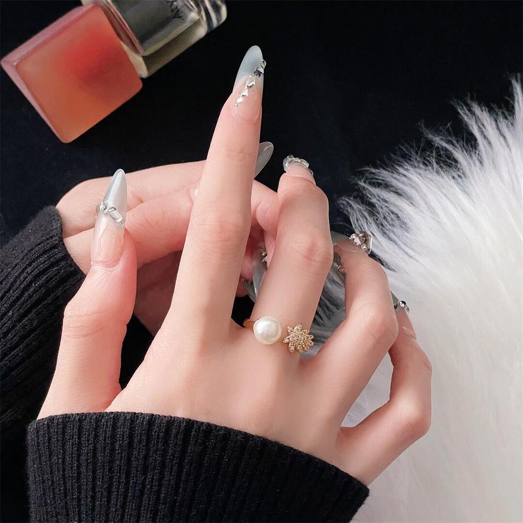 Blumenperlenring Mikroeinlage Zirkon Nischen-Design Leichter Luxus Hochwertiger Ring Offener Zeigefingerring